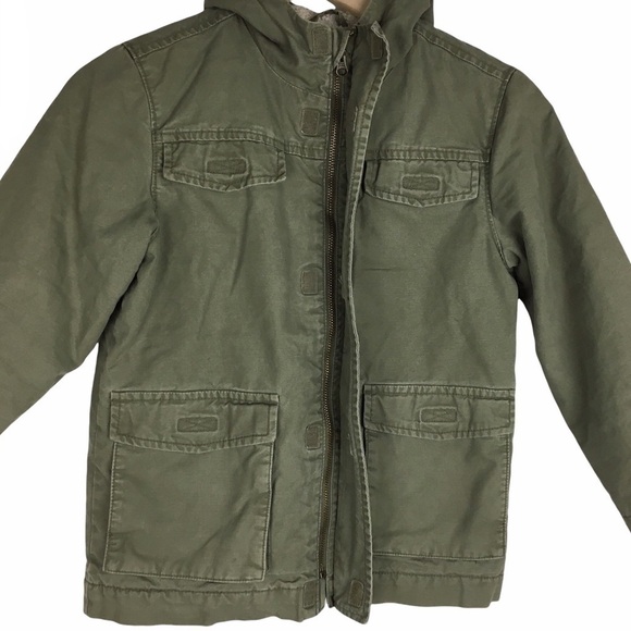 OLD NAVY Jacket Kid’s Olive Field Military Style Twill Sherpa Size Small 6-7 - Picture 3 of 15